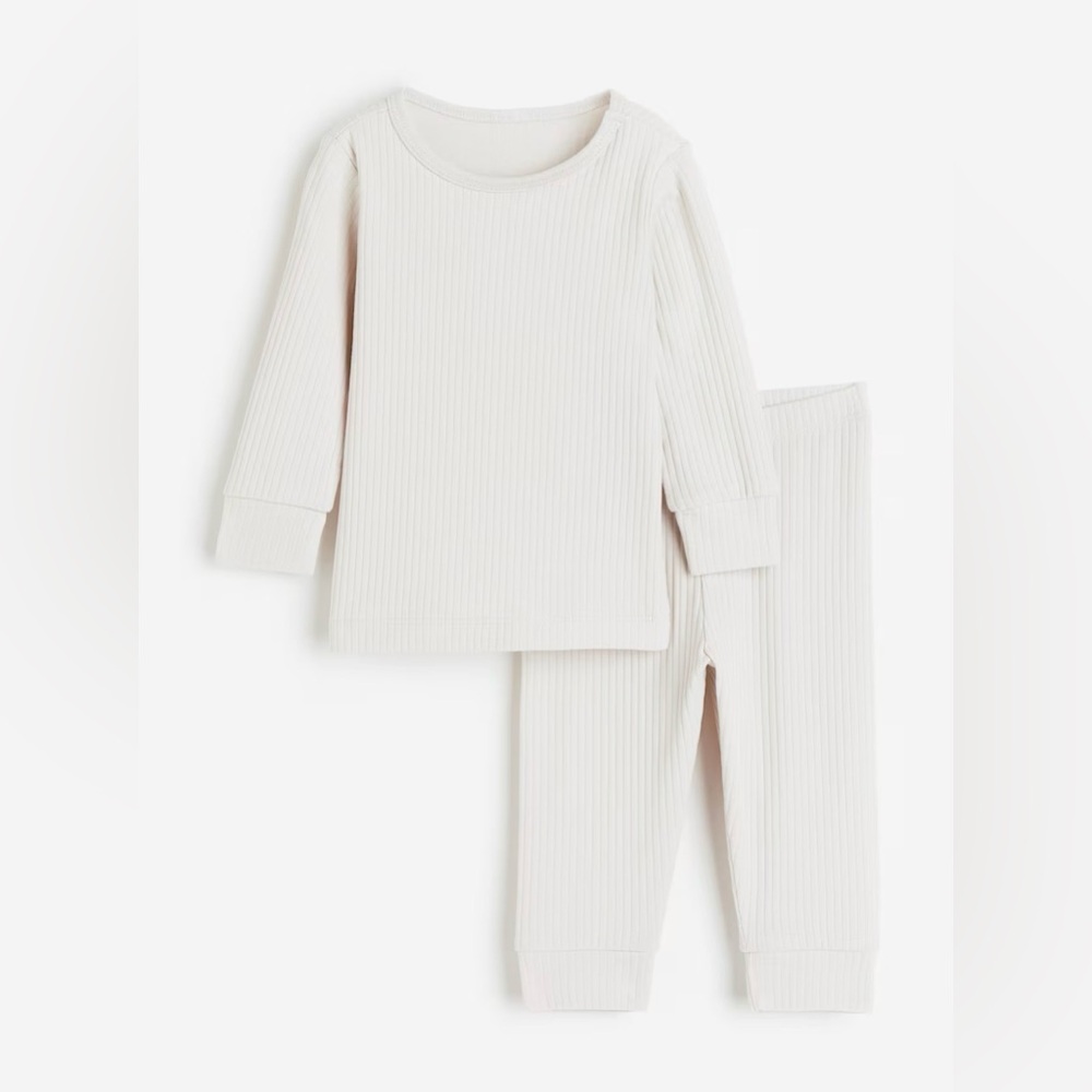 H&M RIBBED COTTON SET LIGHT BEIGE PANTS TOP SIZE 3T NWT